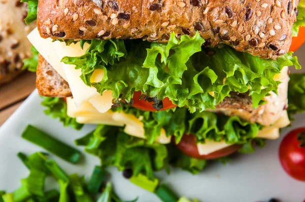 Kleurrijke ontbijt concept met natuurlijke sandwich — Stockfoto