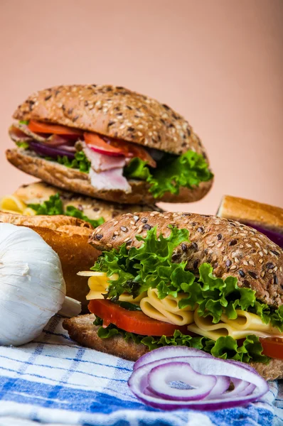 Natural healthy lunch with sandwich — Stock Photo, Image