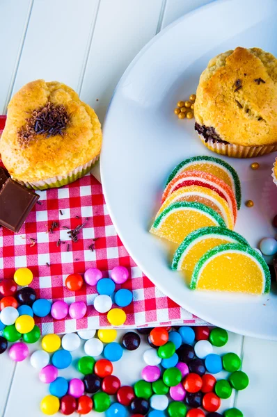 Delicious sweet theme of homemade muffins — Stock Photo, Image