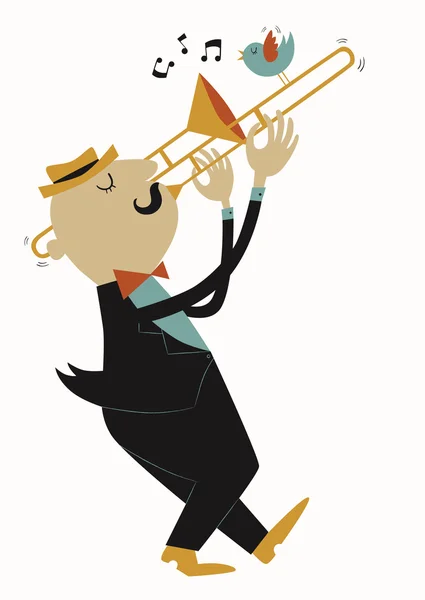 Illustration of trombonist in cartoon style — Stock Vector