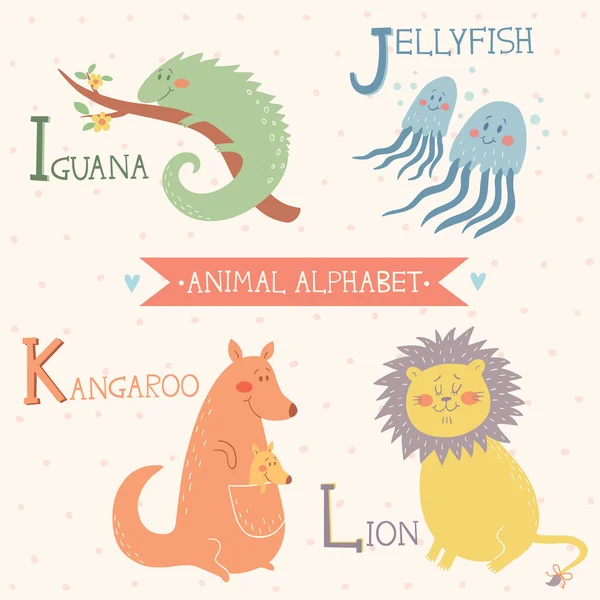 Animal alphabet. Cute vector zoo animals. Part 3 — Stock Vector