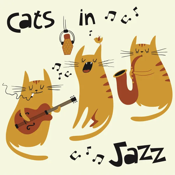 Кошки в иллюстрации вектора джаза Лицензионные Стоковые Векторы