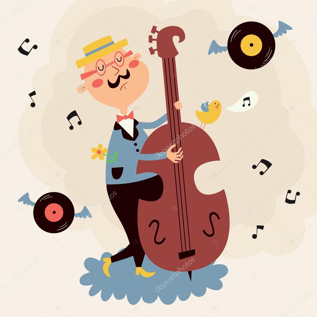 Vector illustration of double bass player