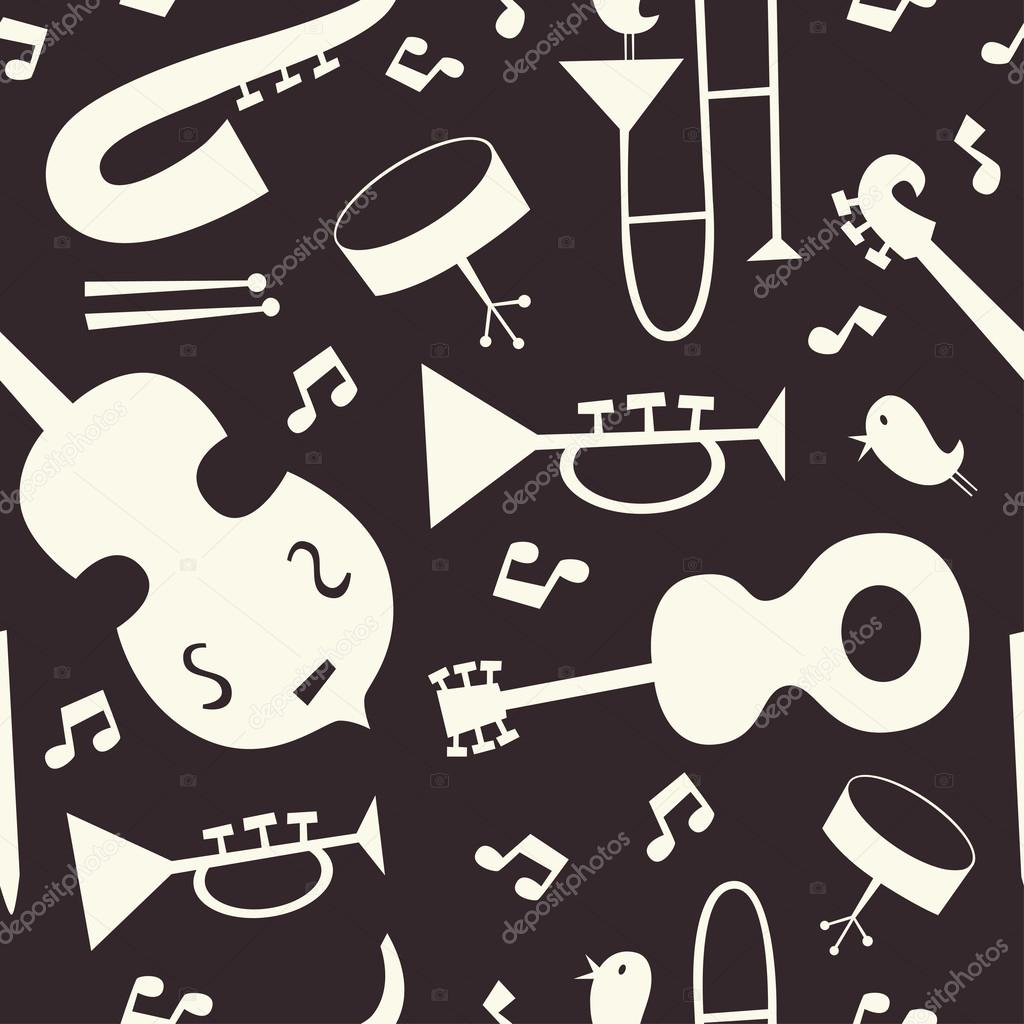 Jazz instruments vector seamless pattern