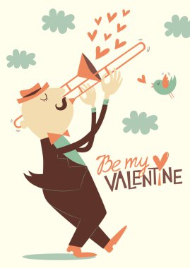 Valentine's day card with trombonist clipart