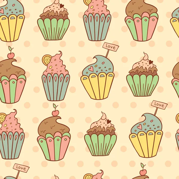 Sweet cupcakes vector seamless pattern — Stock Vector