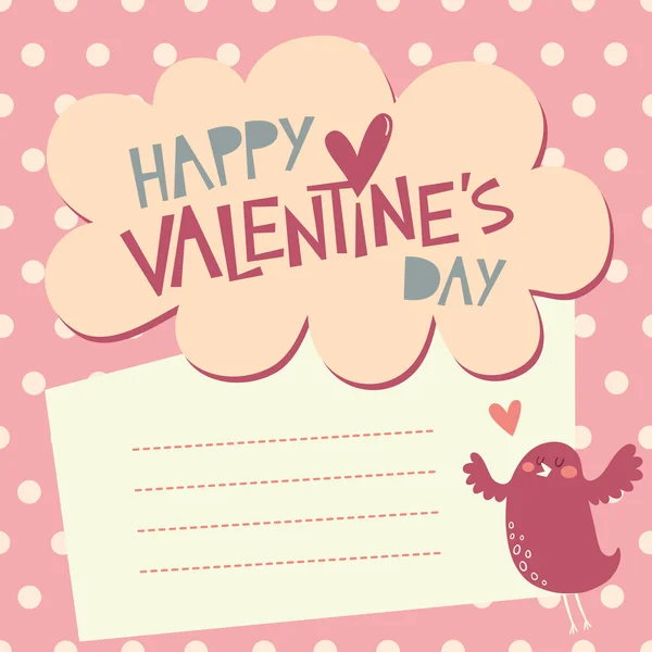 Valentine's day card design with cute bird — Stock Vector