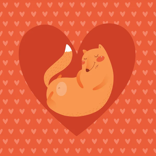 Diseño de la tarjeta del día de San Valentín con lindo zorro — Vector de stock
