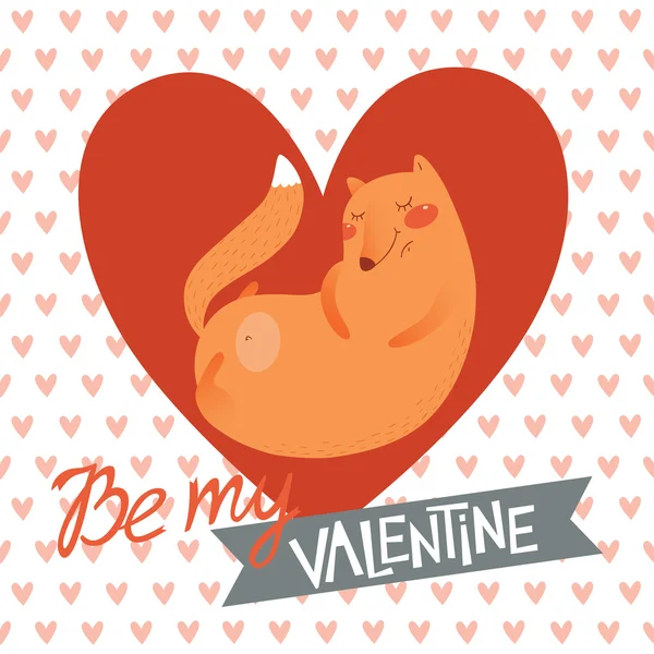 Valentine's day card design with cute fox — Stock Vector