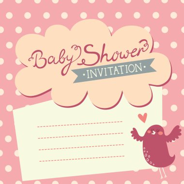 Bebek Hediyeleri Partisi Davetiyesi ile şirin kuş