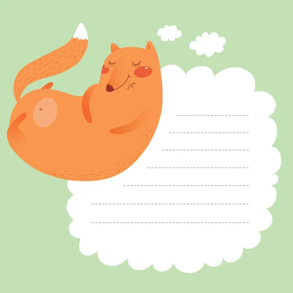 Vector card design with cute fox dreaming — Stock Vector