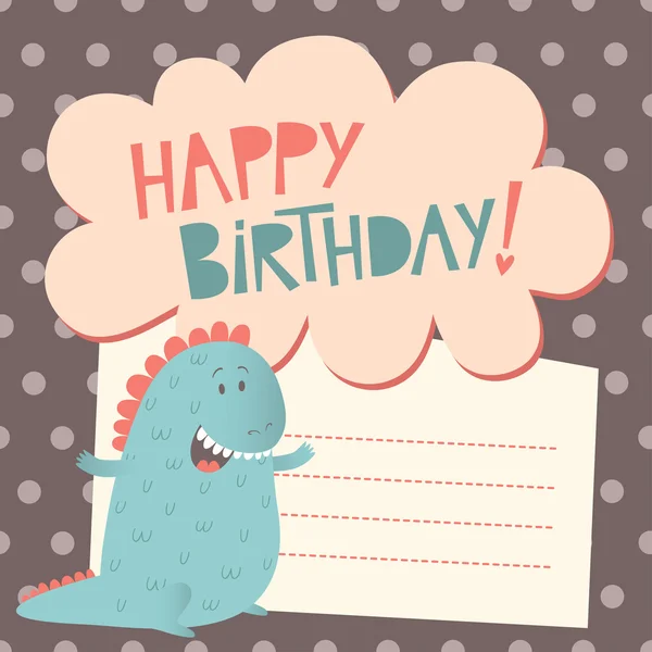 Joyeux anniversaire carte de voeux avec dinosaure mignon — Image vectorielle