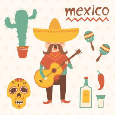 Meksika vektör kümesi. Meksikalı gitar çalarak çizimi