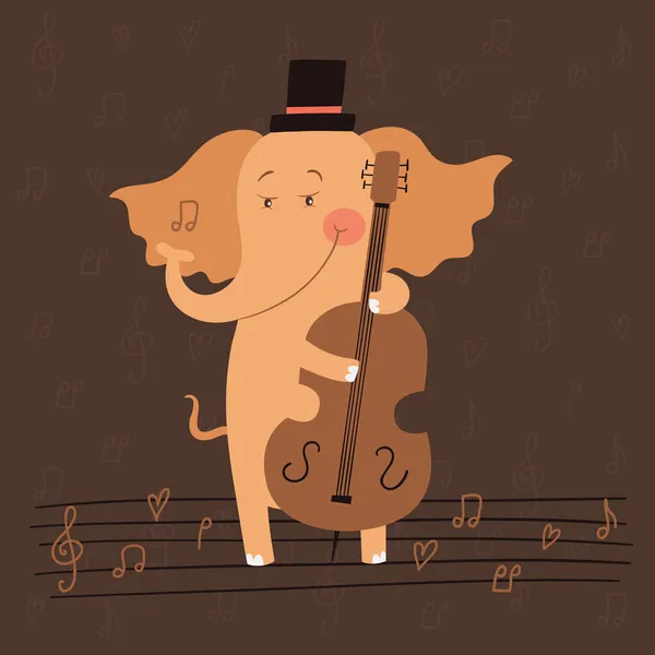 Ilustración de elefante tocando el contrabajo — Archivo Imágenes Vectoriales