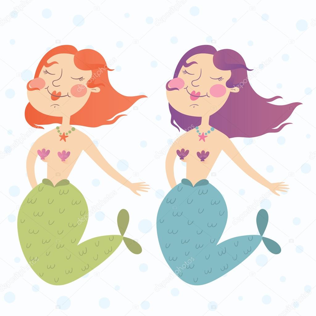 Vector illustration of two mermaids