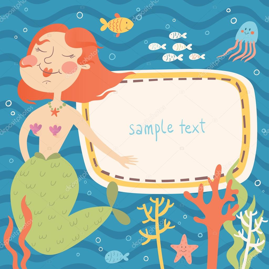 Vector illustration of mermaid witn frame