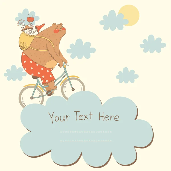 Vector card with a bear riding a bicycle — Stock Vector