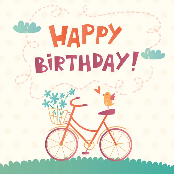 Happy Birthday vector card with a bicycle — Stock Vector