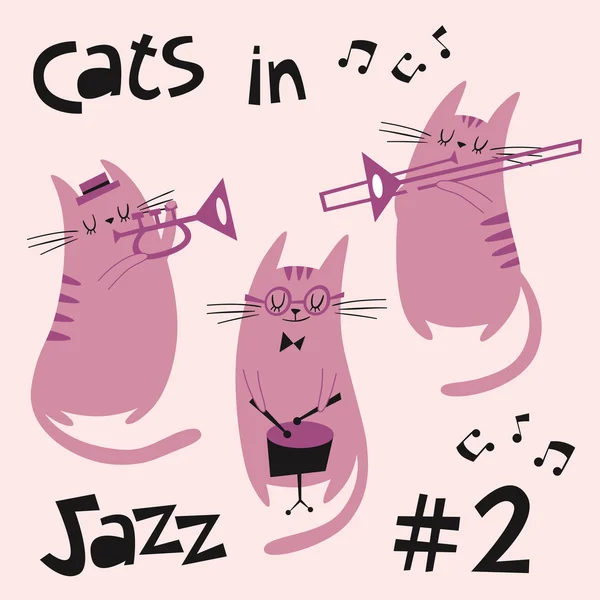 Cats in jazz vector set 2 in purple — Stock Vector