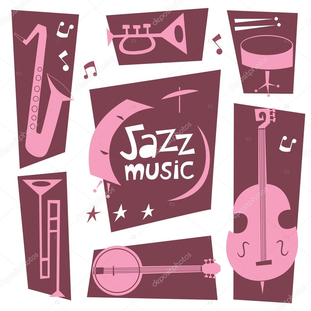 Jazz musical instruments vector set