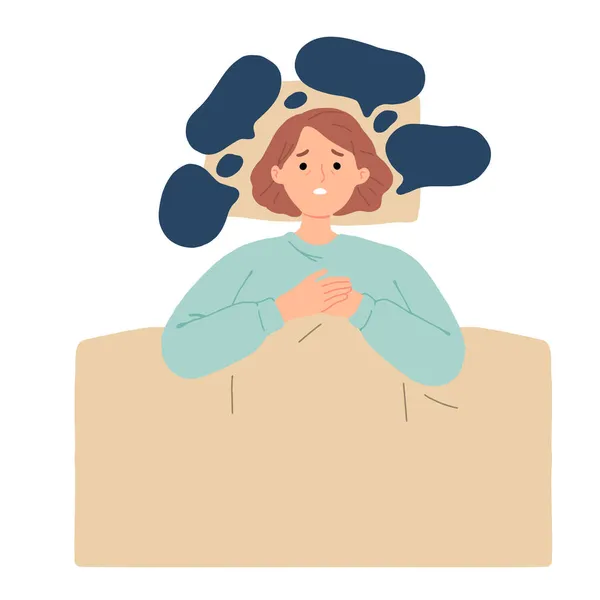 Kvinde Lider Søvnløshed Søvnmangel Utilstrækkelig Angst Seng Mental Sundhed Illustration – Stock-vektor
