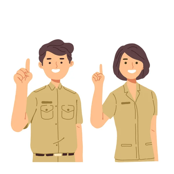 Personajes Funcionarios Indonesia Que Llevan Uniformes Trabajo — Vector de stock