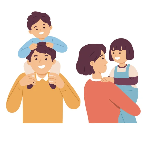 Mother Father Hug Son Daughter Parent Love Happy Joy Family — Stock Vector