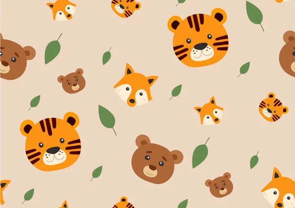호랑이와 곰 이 있는 어린 아이들의 패턴입니다. 어린 아이들 옷에 딱 맞는 패턴 이 군. 옷감 과 인쇄 제품에 사용되는 매끄럽지 않은 무늬. — 스톡 벡터