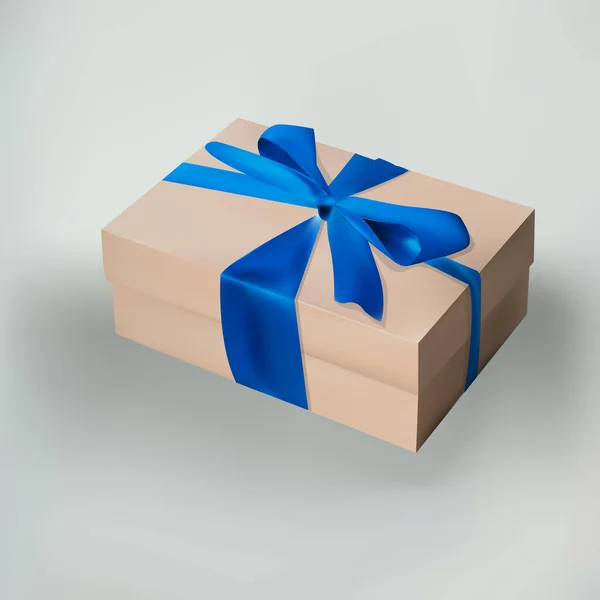 Vector illustration of a cake in the style of realism. Beautiful craft box with a blue bow. Cake for packing cake and pastry —  Vetores de Stock