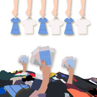 Malların bilinçli tüketimi. Para karşılığı zaman değişimi. Kıyafetlerle para takas etmek. Giysiler çöpe takılır. Gereksiz giysiler alıyorum. Ekoloji ve çevre kirliliği sorunu.