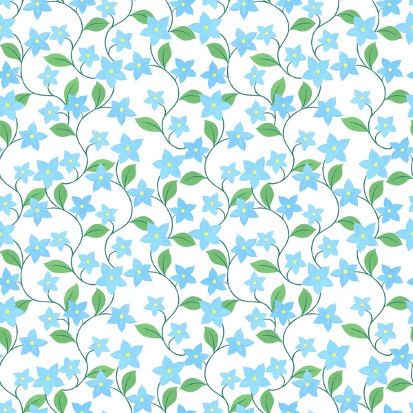 Delikat Blå Blommor Sömlöst Mönster Med Sammanflätade Växter Akvarellteckning Vårblommor — Stockfoto