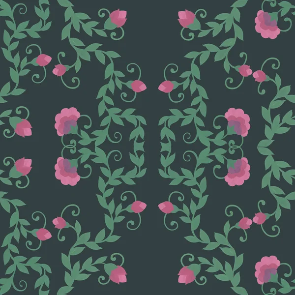 Watercolor Pink Flowers Intertwining Branches Floral Ornamentation Seamless Pattern Green — Stock Photo, Image
