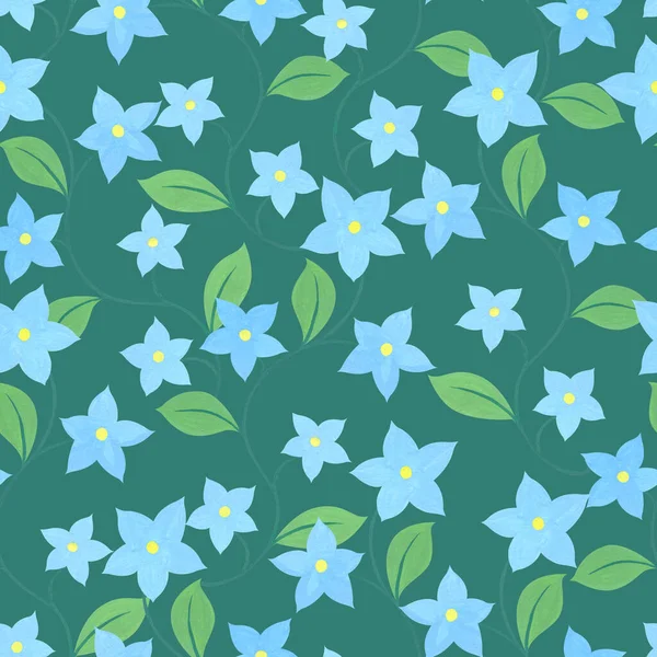 Delikat Blå Blommor Sammanflätning Stjälkar Naive Stil Våren Sömlös Mönster — Stockfoto