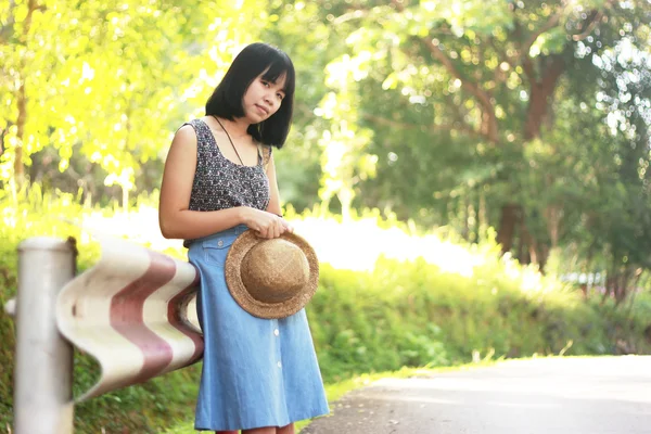 Portrait women at roadside travel — Stock Photo, Image