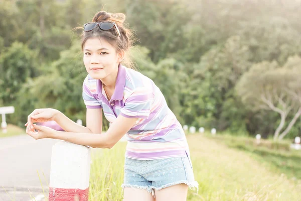 Portrait women outdoor road side — Stock Photo, Image