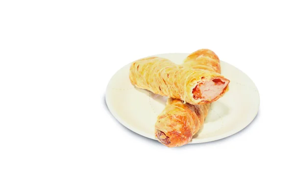Sausage puff roll isolated on white — Stock Photo, Image