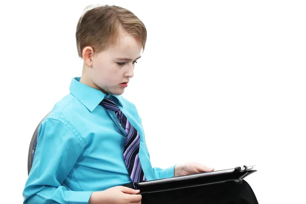 Jongen met een laptop — Stockfoto