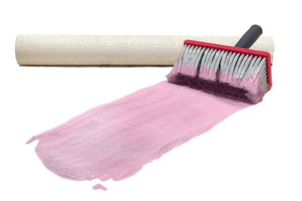 Brush wallpaper pink glue — Stock Photo, Image