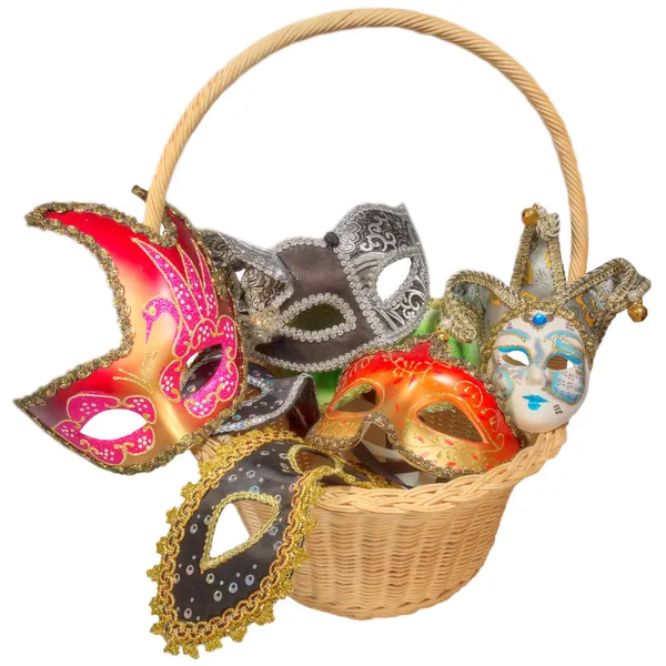 Karneval masker i rotting korg — Stockfoto