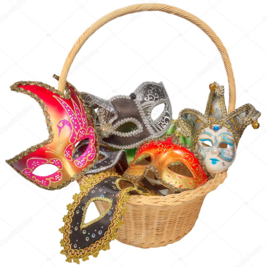 Carnival masks in wicker basket