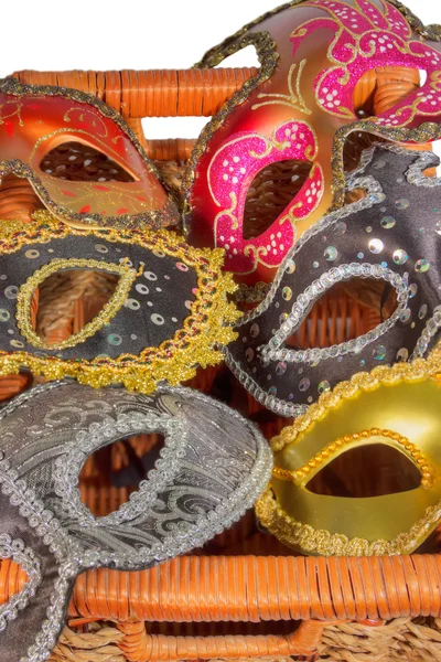 Máscaras de carnaval en caja — Foto de Stock