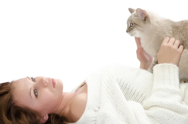 Beautiful girl with a cat. — Stock Photo, Image