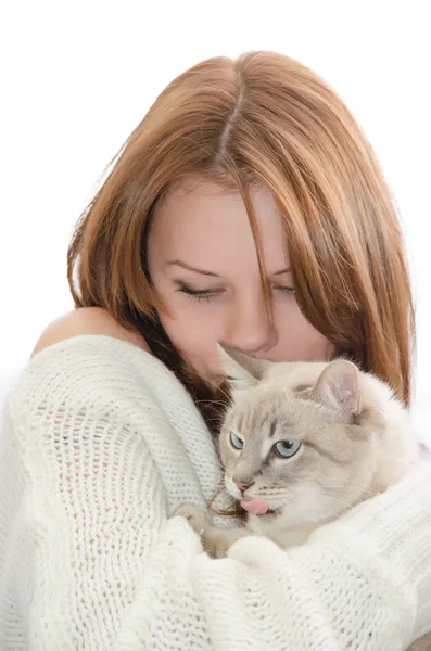 Beautiful girl with a cat. — Stock Photo, Image