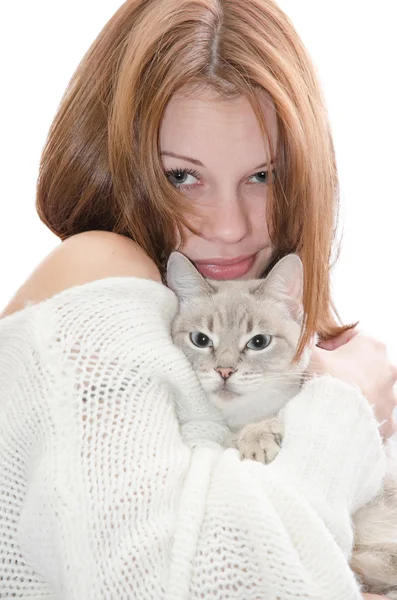 Beautiful girl with a cat. — Stock Photo, Image