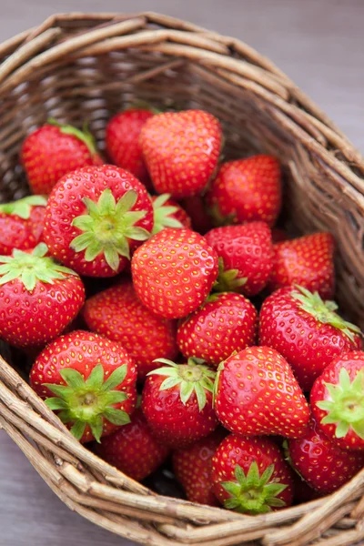 Fresh strawberries in a basket — Stock Photo, Image