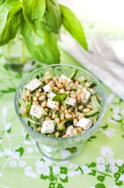 salata salatalık, beyaz peynir ve çam fıstığı