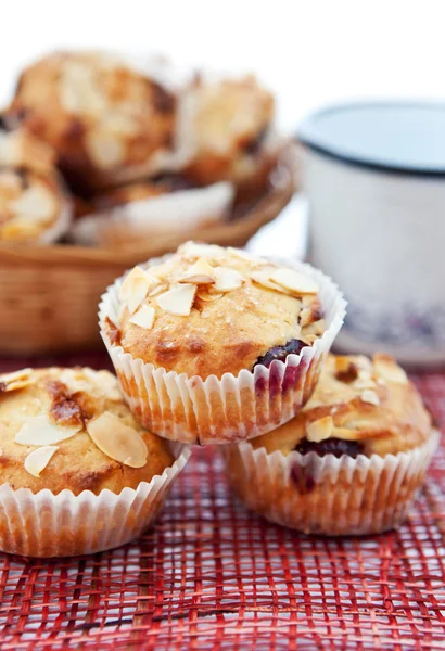Muffins with almonds and cherries — Stock Photo, Image