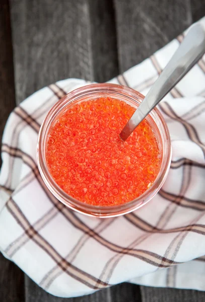 Jar of red caviar — Stock Photo, Image