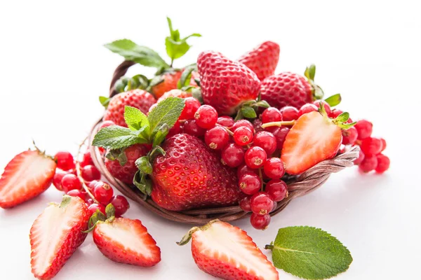 Fresh strawberry and redcurrant on white — Stock Photo, Image