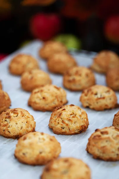 Délicieux Biscuits Aux Pommes Maison Sur Fond Automne Rustique — Photo